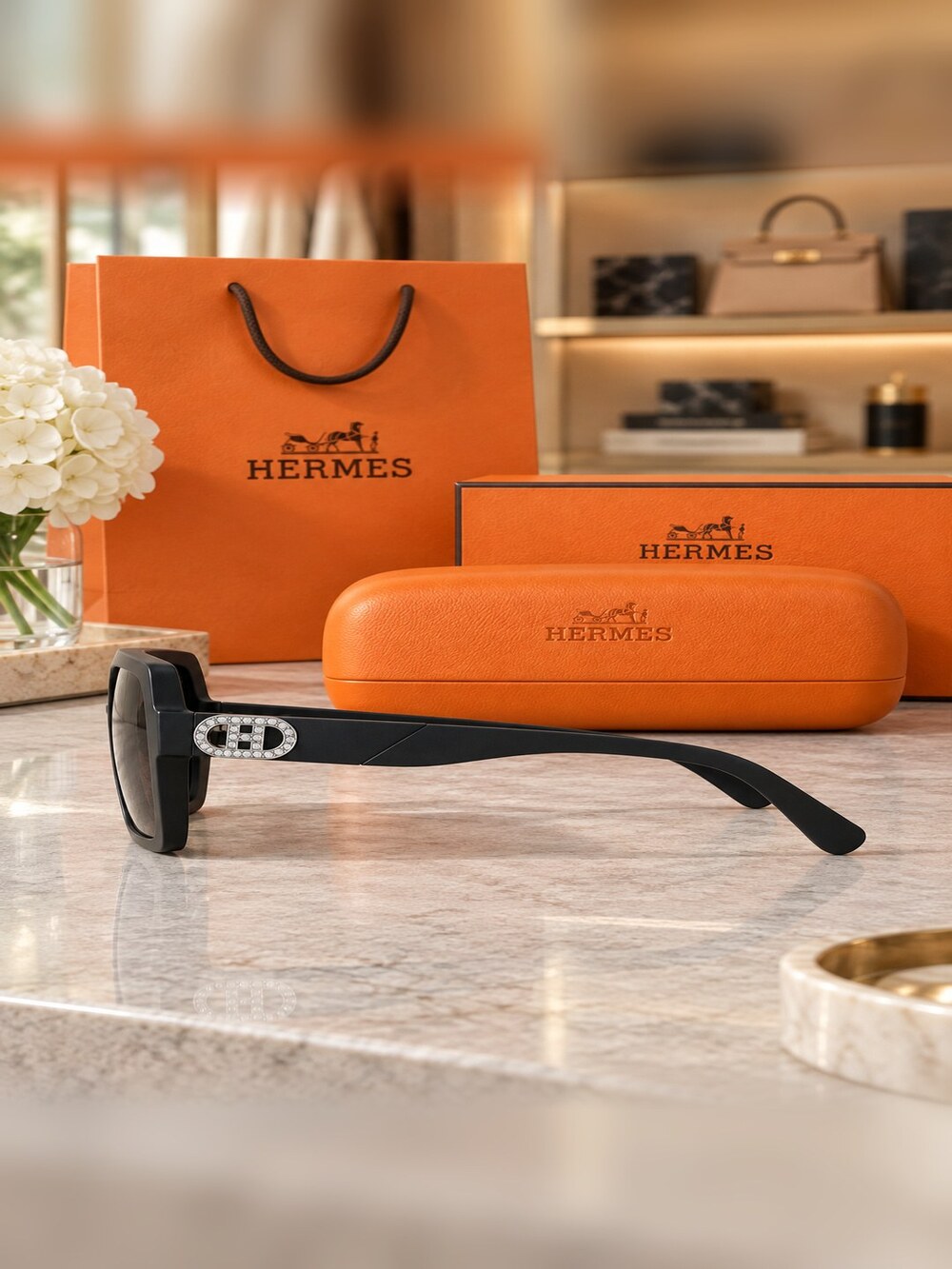 Hermes Matte Black H Square Sunglasses - Picture 3 of 6